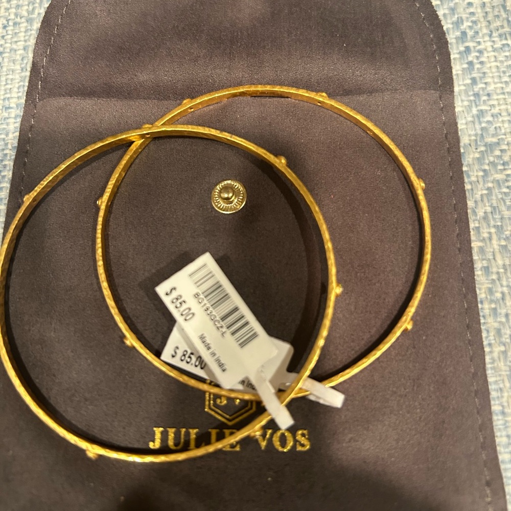 New w/ Tags Julie Vos Crescent Gold Bangle w/ CZ Stones (2 available)